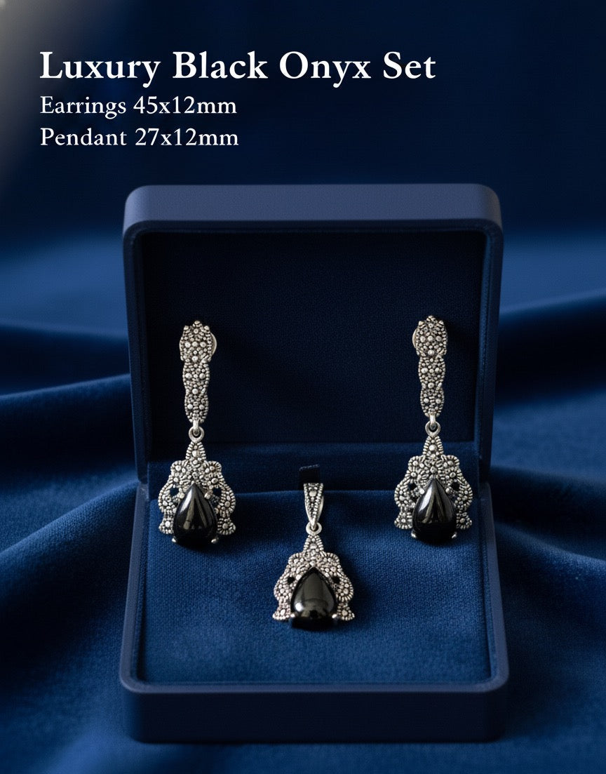 Onyx 925 silver Marcasite set