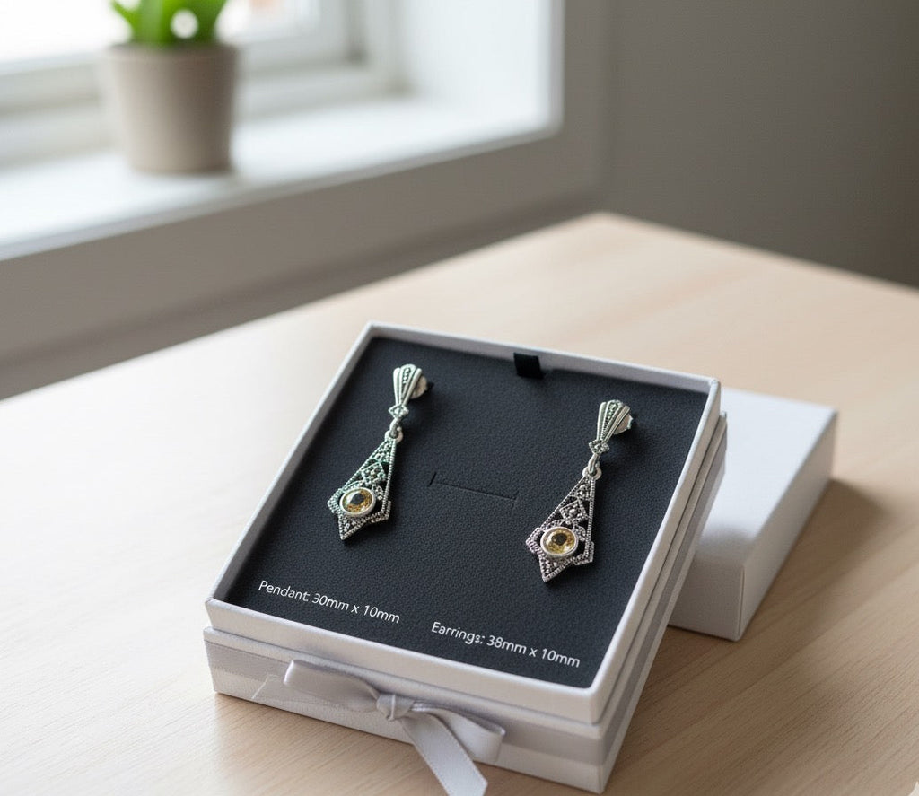 Citrine 925 Silver Marcasite set