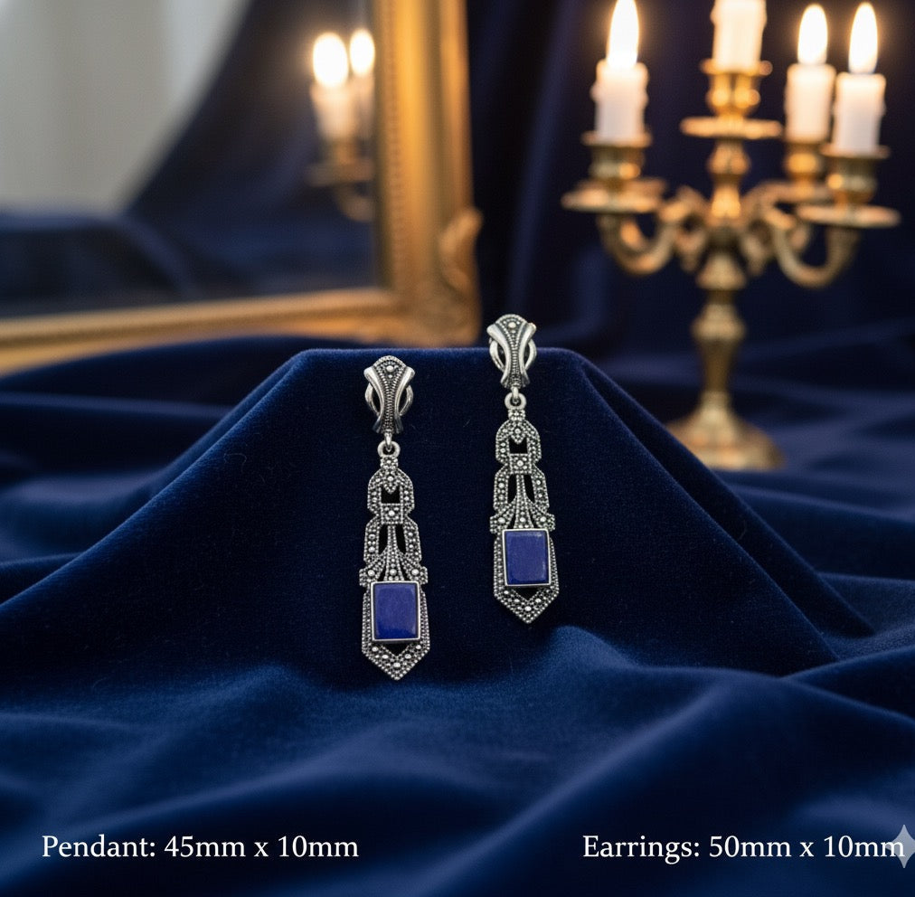 Lapis 925 Silver Marcasite set
