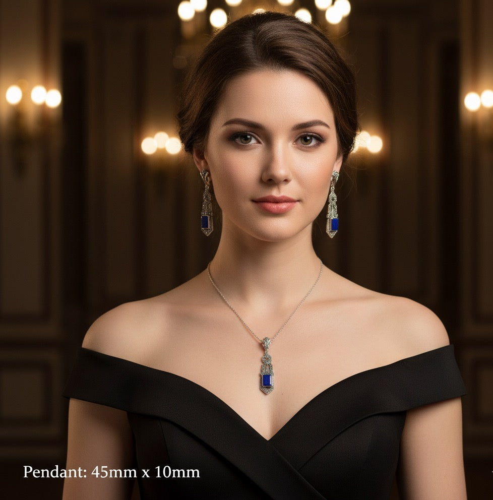 Lapis 925 Silver Marcasite set