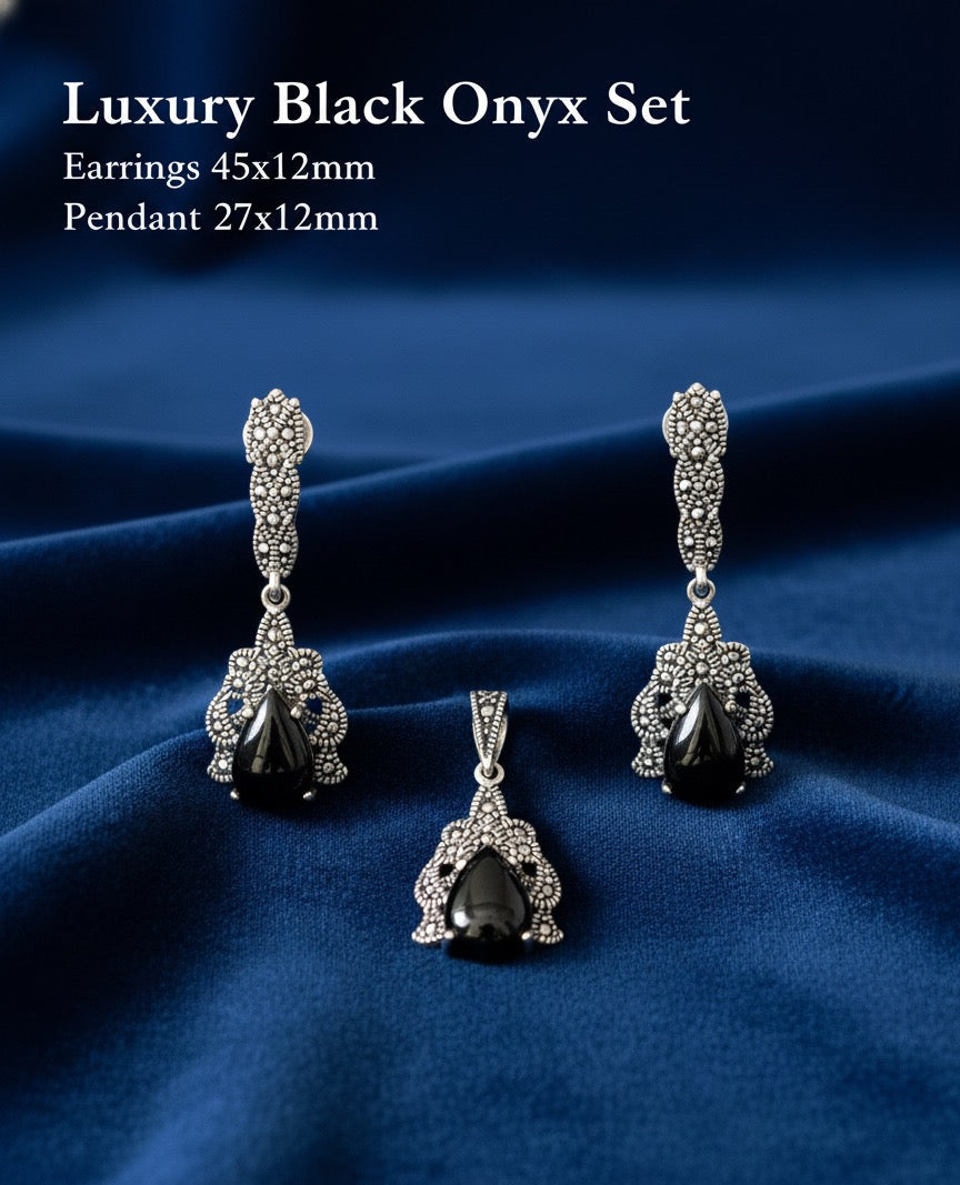 Onyx 925 silver Marcasite set