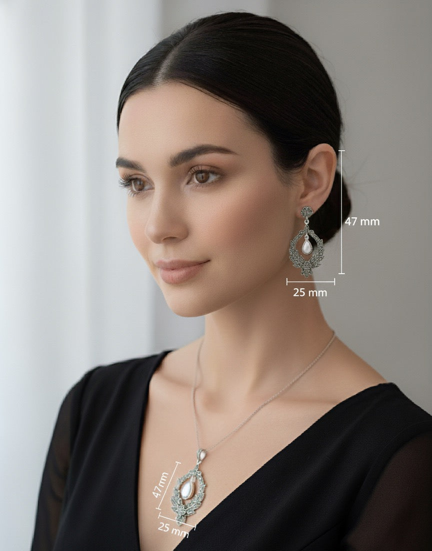 Mother of Pearl 925 Silver Marcasite set