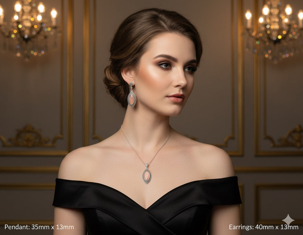 Chalcedony Rose Pink 925 Silver Marcasite set