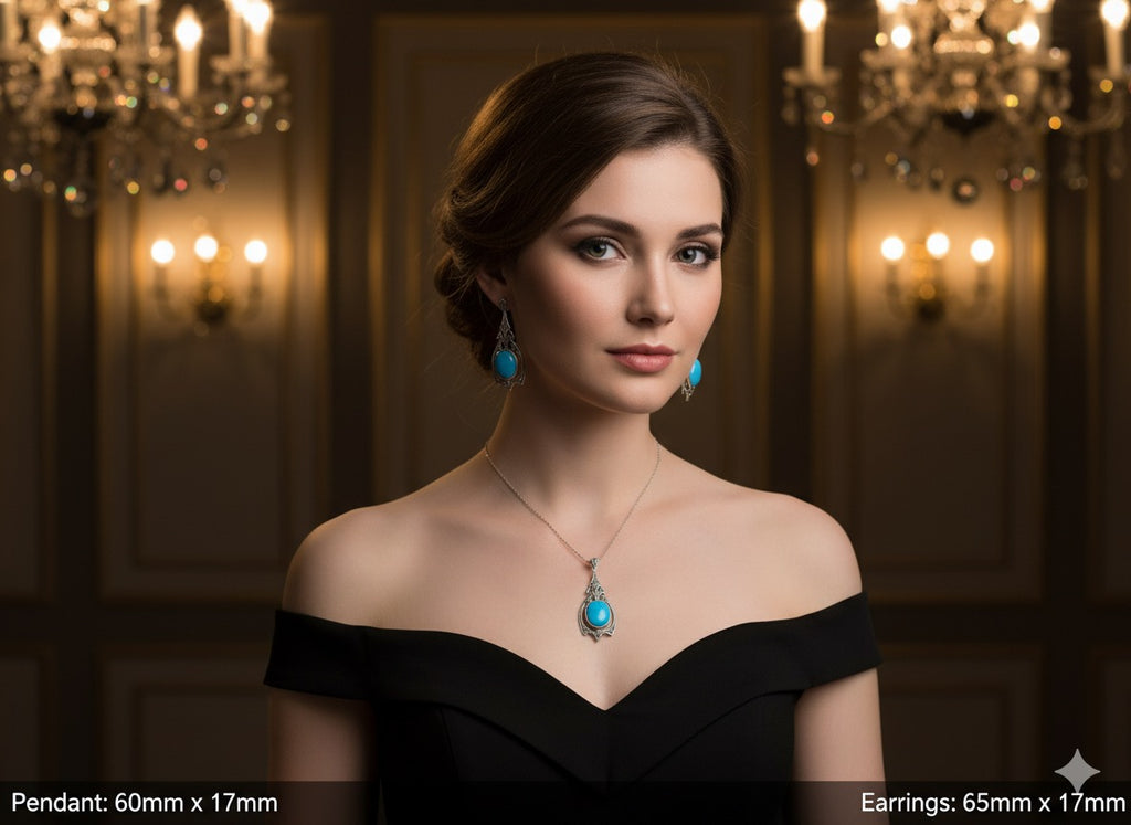 Turquoise 925 Silver Marcasite 2 Piece set