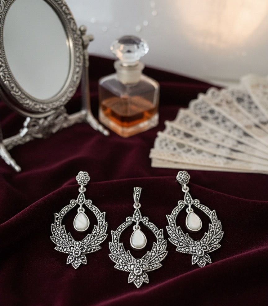 Mother of Pearl 925 Silver Marcasite set