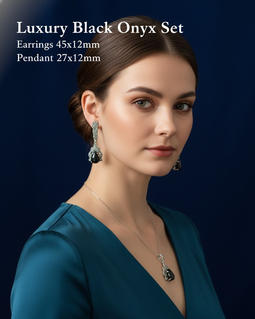 Onyx 925 silver Marcasite set