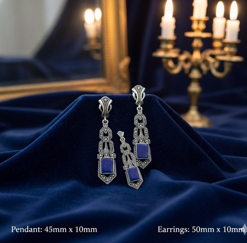 Lapis 925 Silver Marcasite set