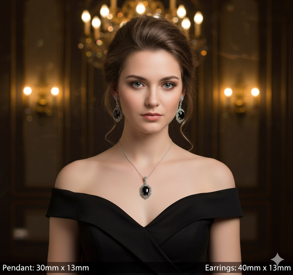 Onyx 925 Silver Marcasite 2 piece set