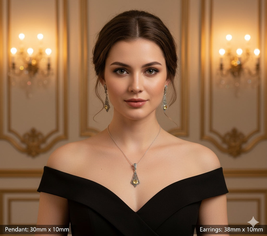 Citrine 925 Silver Marcasite set