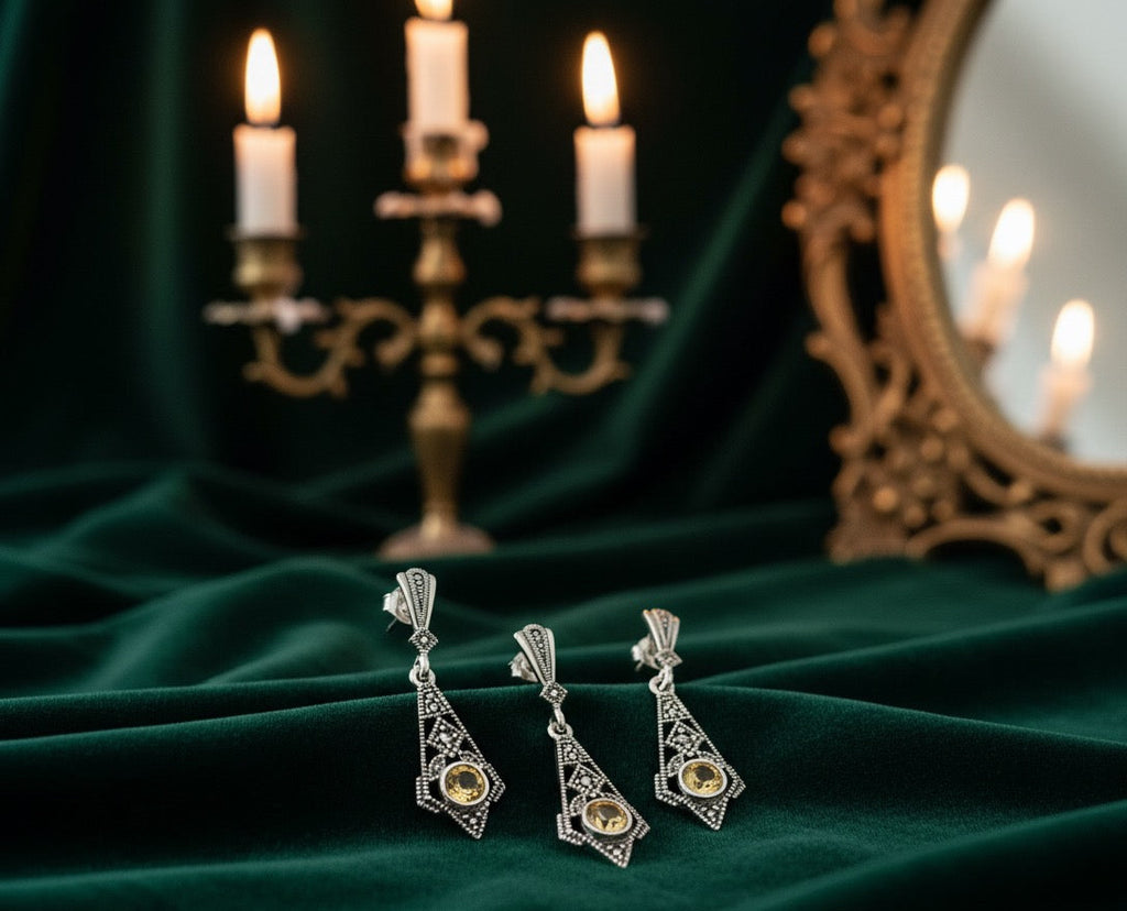 Citrine 925 Silver Marcasite set