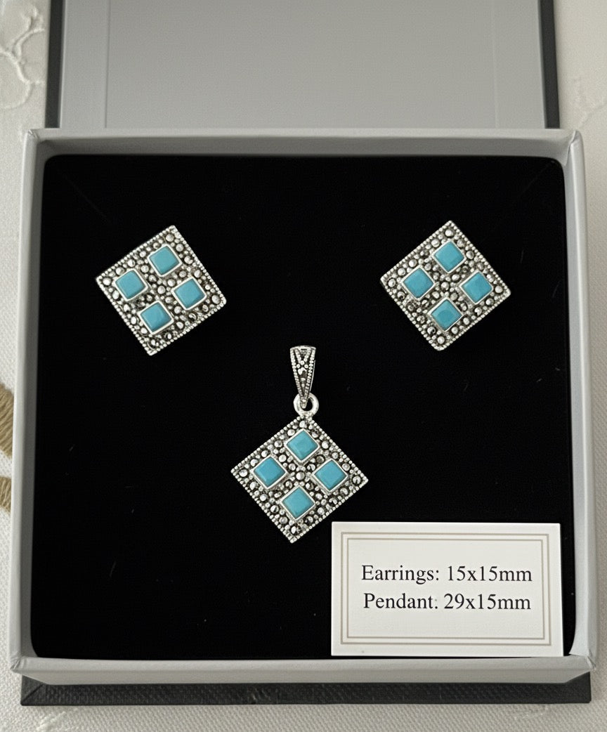 Turquoise 925 Silver Marcasite set