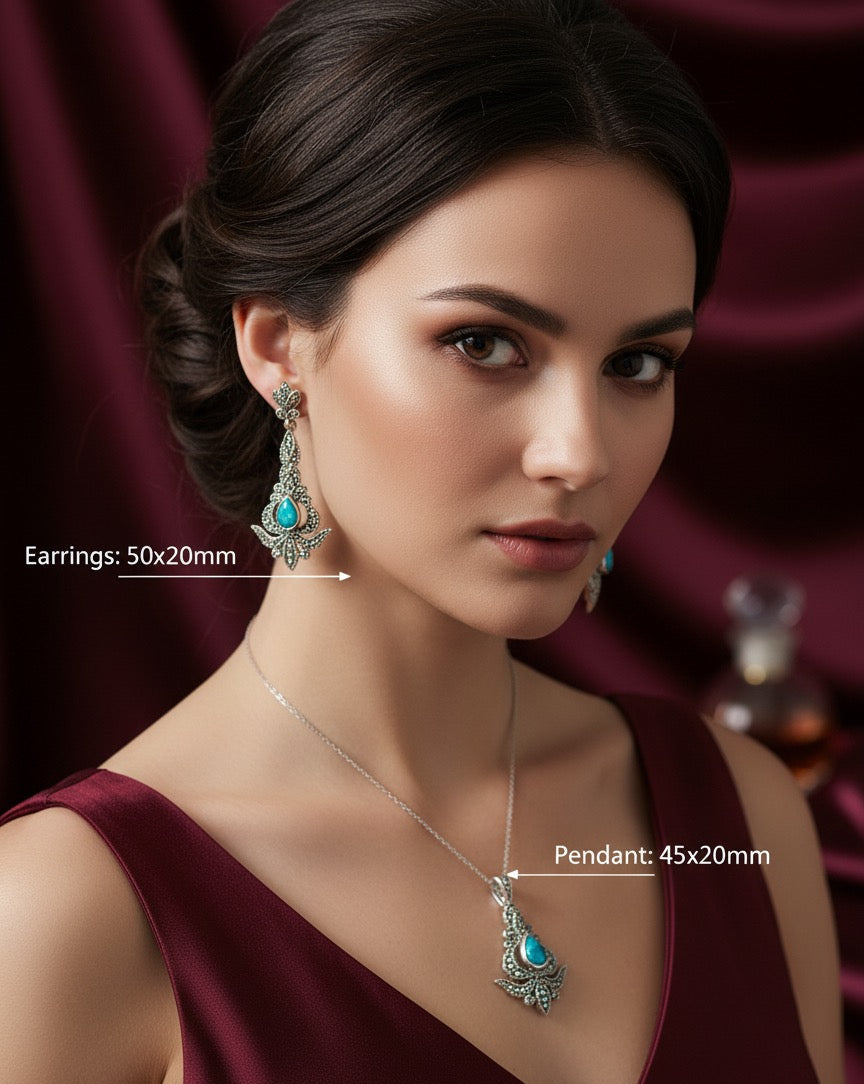 Opal blue 925 silver Marcasite set